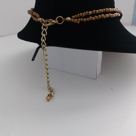 Boho Artisan Glass Pendant Necklace Bronze Beaded Statement Jewelry Maximalism - Picture 5 of 11